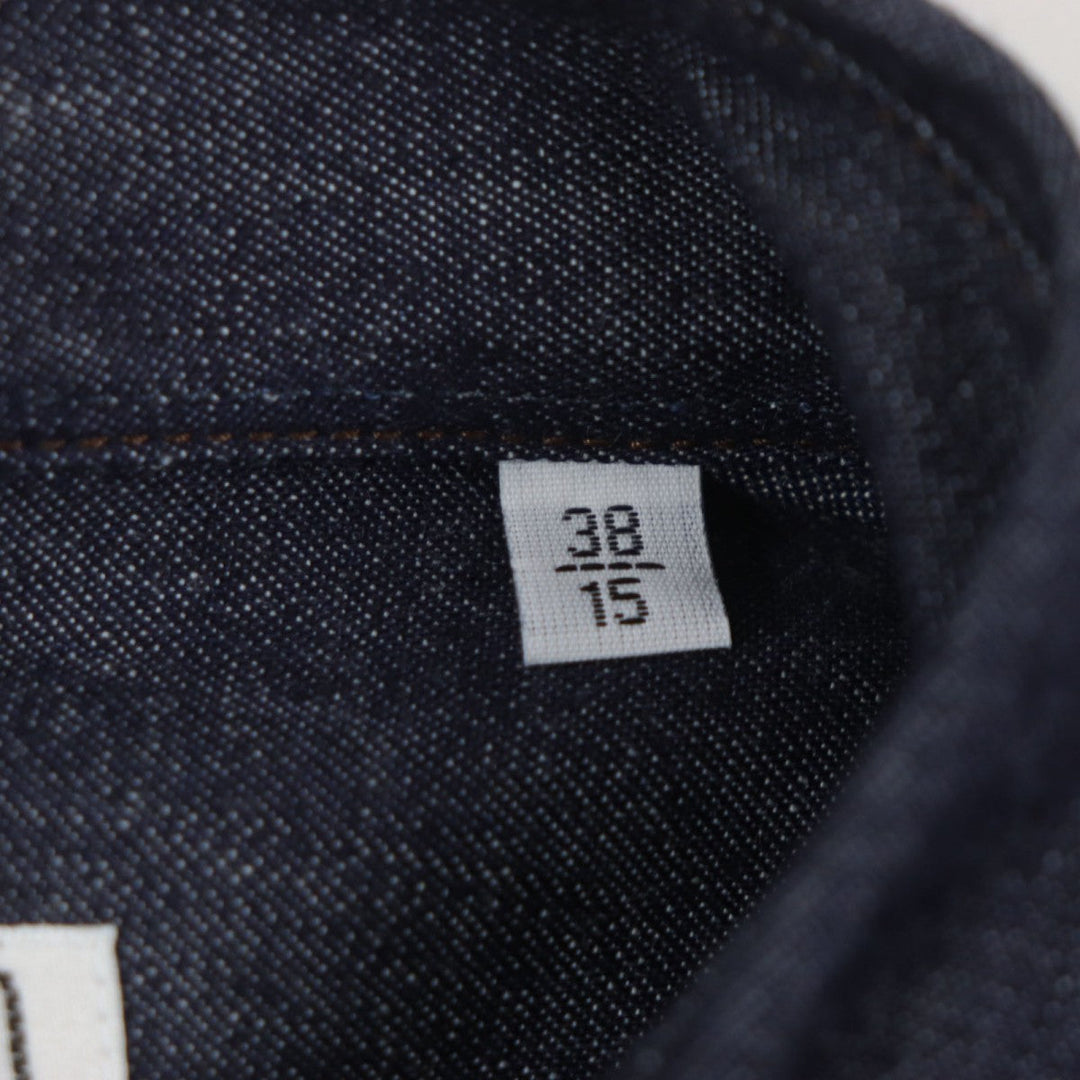 HERMES Long sleeve shirt Main: 100% cotton, Leather part: Sheepskin Indigo mens 38 Used Authentic