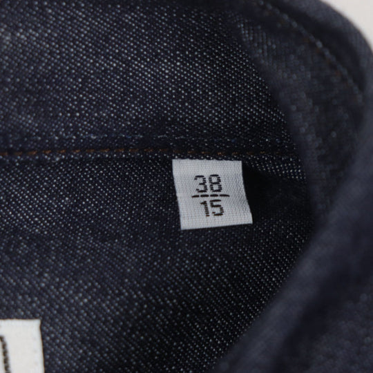 HERMES Long sleeve shirt Main: 100% cotton, Leather part: Sheepskin Indigo mens 38 Used Authentic
