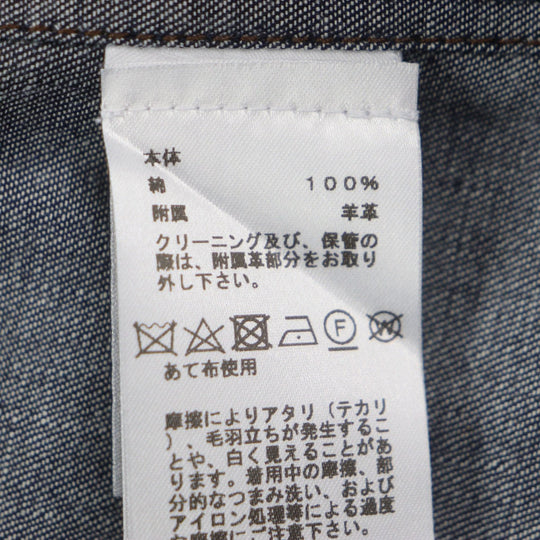 HERMES Long sleeve shirt Main: 100% cotton, Leather part: Sheepskin Indigo mens 38 Used Authentic