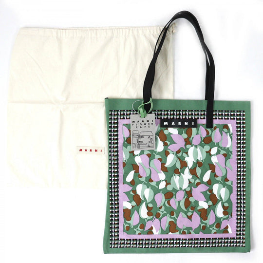 MARNI Tote Bag SHMH0046A0T0000 Main: Cotton, Part: Cowhide Green type FLOWER CAFE Women Used Authentic