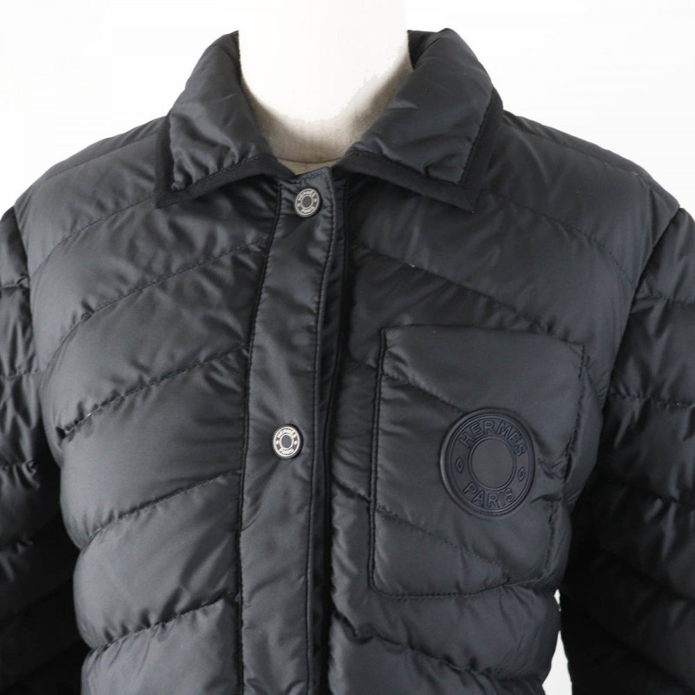 HERMES Down jacket 3H0185DA Outer: 100% polyester, Lining: 100% polyester, Part: 64% cotton, Part: 36% viscose (rayon), Filling: 90% down black Women 38 Used Authentic