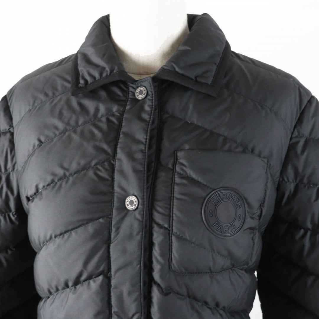 HERMES Down jacket 3H0185DA Outer: 100% polyester, Lining: 100% polyester, Part: 64% cotton, Part: 36% viscose (rayon), Filling: 90% down black Women 38 Used Authentic