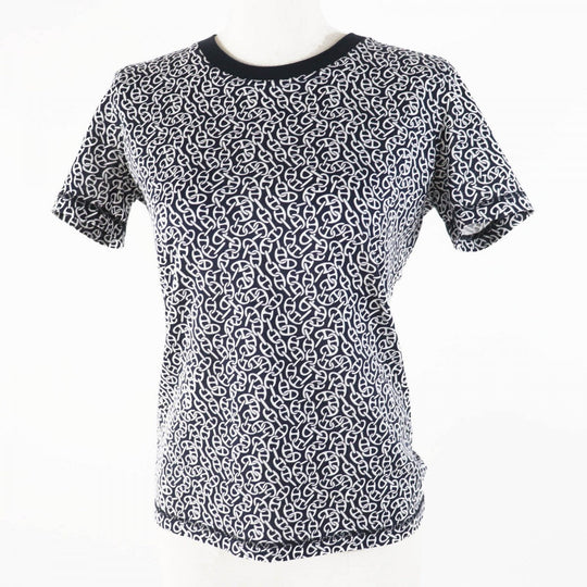 HERMES Short sleeve T-shirt 4E4620DB Main: 100% cotton, part: 98% cotton, part: 2% polyurethane Black White Naoussa Chaine Micro Naoussa Chaine Women 34 Used Authentic