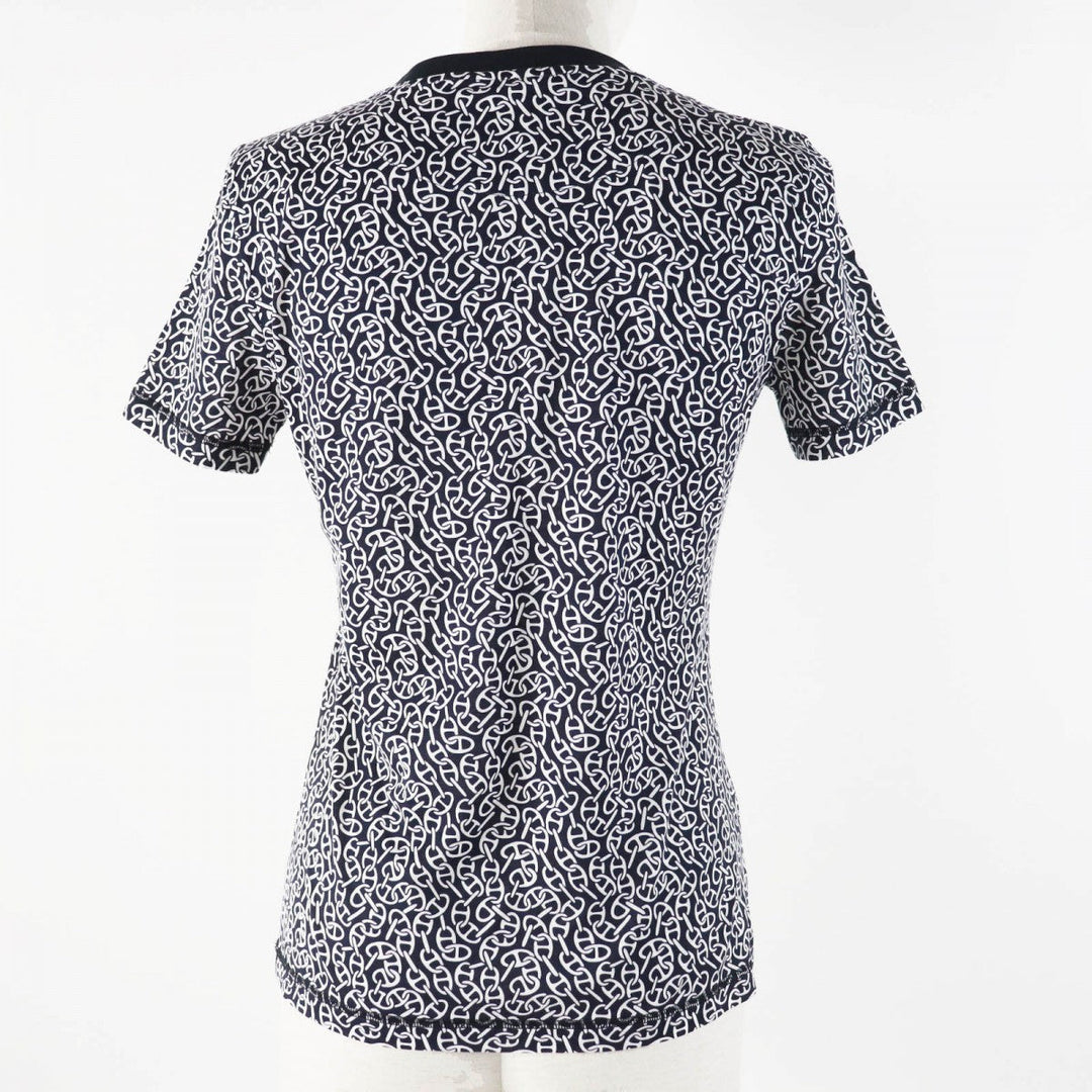 HERMES Short sleeve T-shirt 4E4620DB Main: 100% cotton, part: 98% cotton, part: 2% polyurethane Black White Naoussa Chaine Micro Naoussa Chaine Women 34 Used Authentic