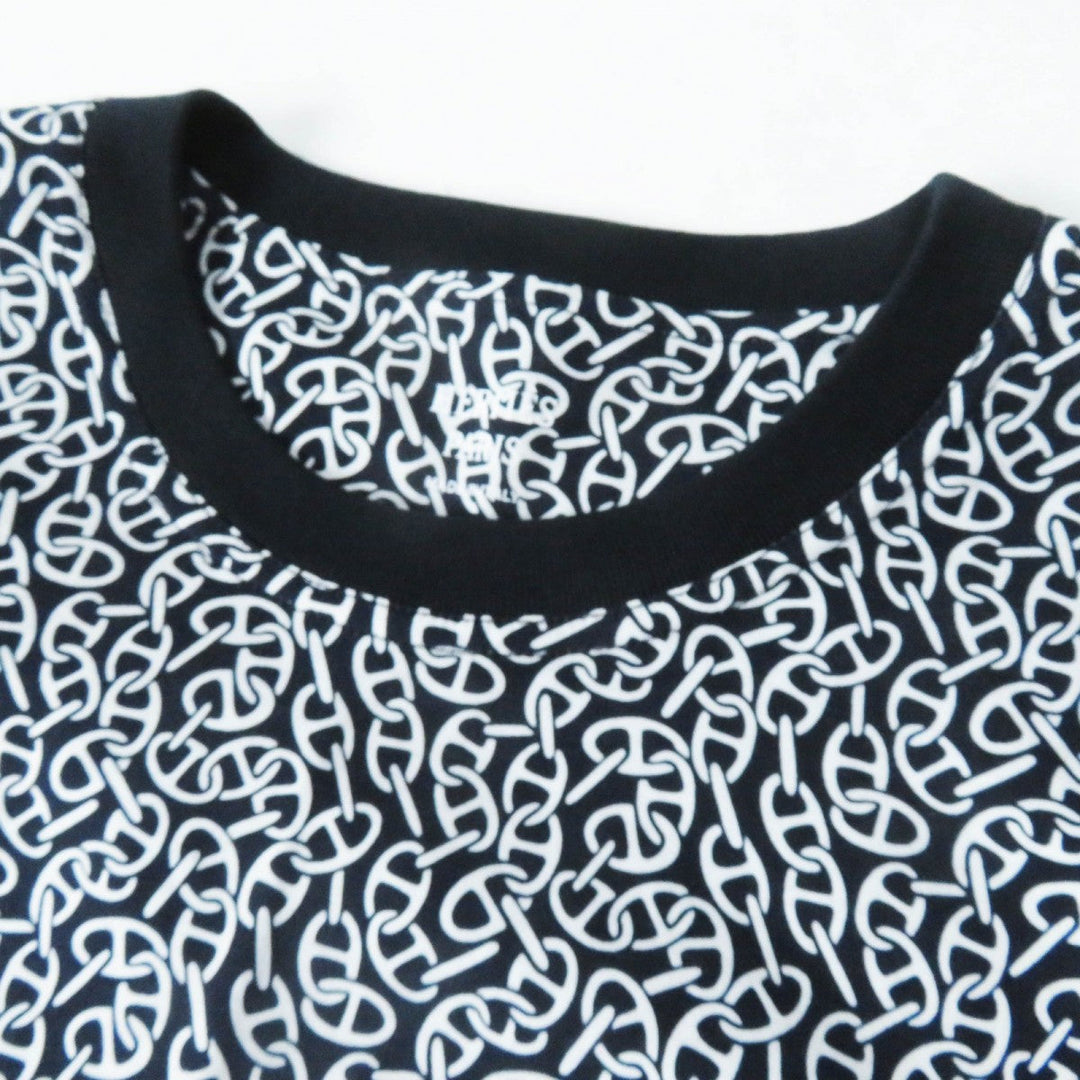 HERMES Short sleeve T-shirt 4E4620DB Main: 100% cotton, part: 98% cotton, part: 2% polyurethane Black White Naoussa Chaine Micro Naoussa Chaine Women 34 Used Authentic