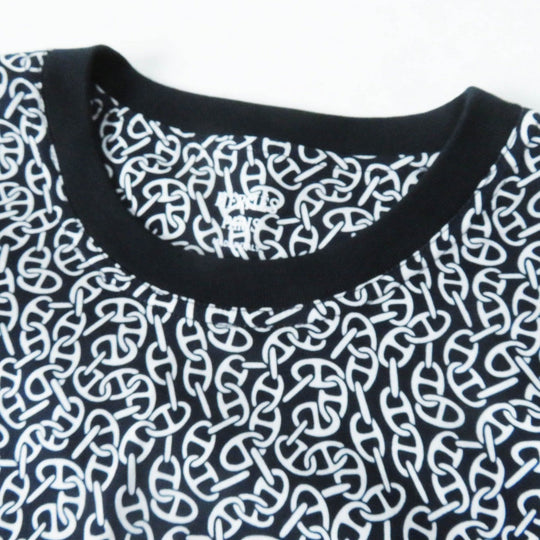 HERMES Short sleeve T-shirt 4E4620DB Main: 100% cotton, part: 98% cotton, part: 2% polyurethane Black White Naoussa Chaine Micro Naoussa Chaine Women 34 Used Authentic