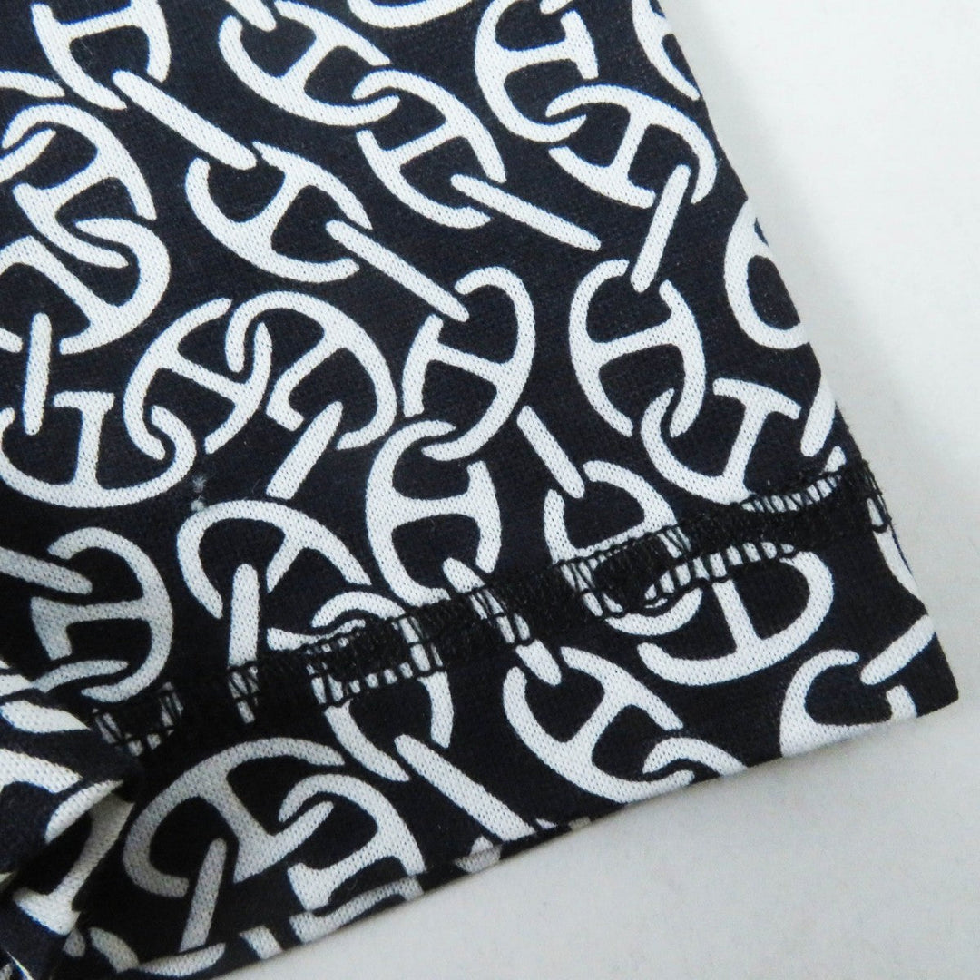HERMES Short sleeve T-shirt 4E4620DB Main: 100% cotton, part: 98% cotton, part: 2% polyurethane Black White Naoussa Chaine Micro Naoussa Chaine Women 34 Used Authentic
