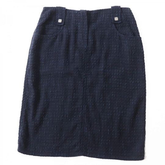 CHANEL Tweed skirt 01P P17613 Main: 42% wool, 31% cotton, 18% viscose, 9% nylon Navy black Women 40 Used Authentic