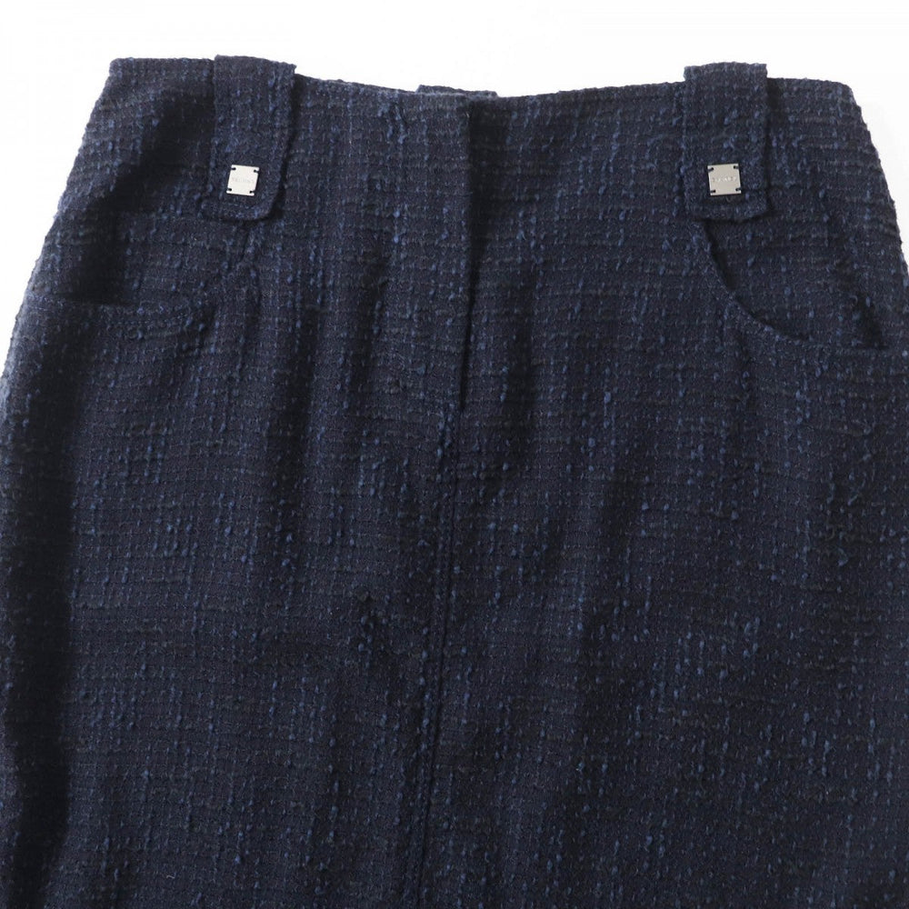 CHANEL Tweed skirt 01P P17613 Main: 42% wool, 31% cotton, 18% viscose, 9% nylon Navy black Women 40 Used Authentic