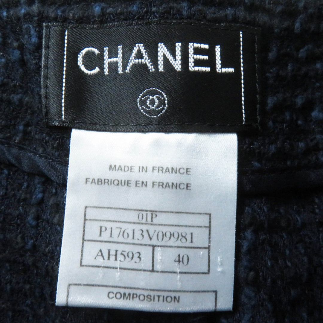 CHANEL Tweed skirt 01P P17613 Main: 42% wool, 31% cotton, 18% viscose, 9% nylon Navy black Women 40 Used Authentic