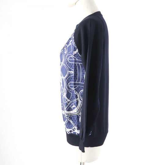 HERMES knit Main: 100% wool, Part: 100% silk Navy Eperon d'or Tellier Golden Spur Women 36 Used Authentic