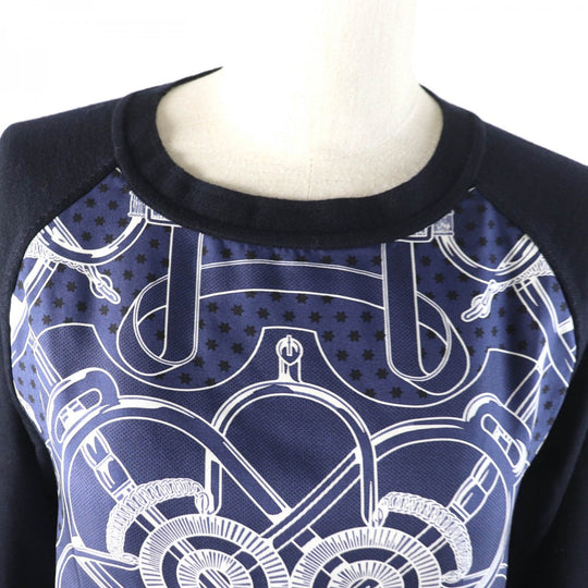 HERMES knit Main: 100% wool, Part: 100% silk Navy Eperon d'or Tellier Golden Spur Women 36 Used Authentic