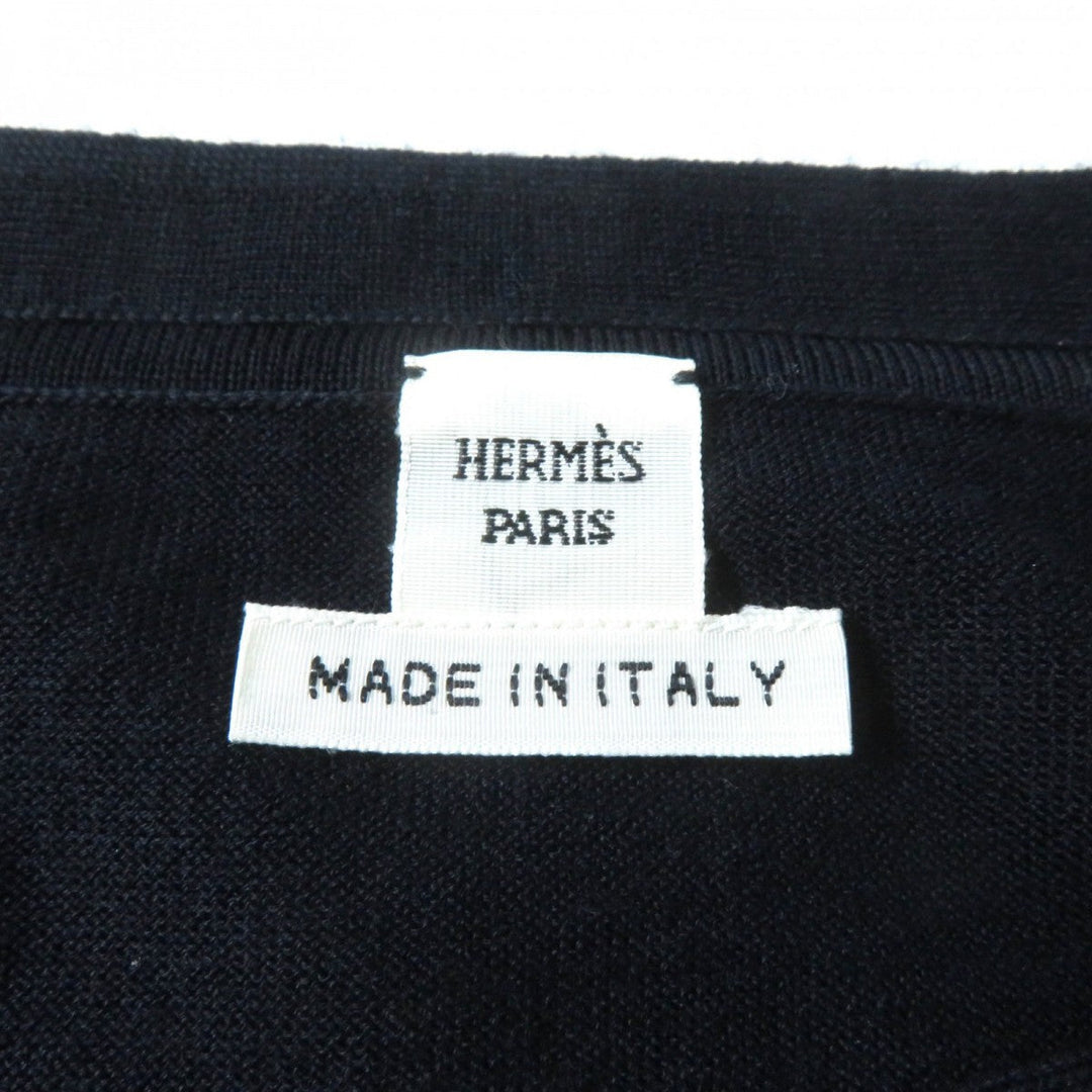 HERMES knit Main: 100% wool, Part: 100% silk Navy Eperon d'or Tellier Golden Spur Women 36 Used Authentic