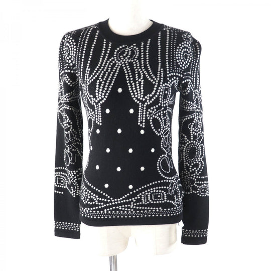 HERMES knit 3E2642D8 Main: 63% cashmere, Main: 35% cotton, Main: 2% nylon, Part: 100% rayon Black White BRIDES de GALA Ceremony Bridle Women 36 Used Authentic