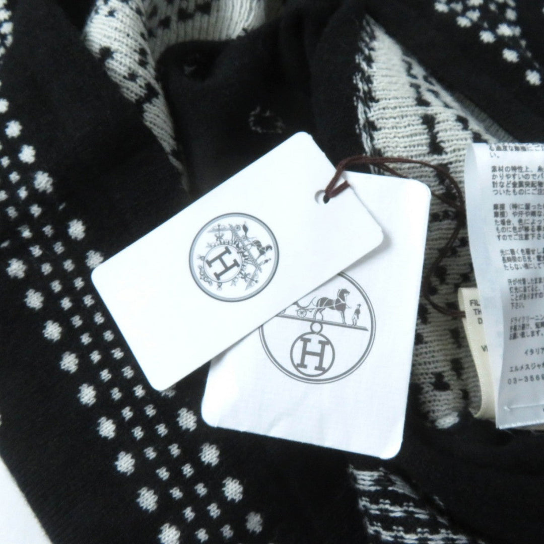 HERMES knit 3E2642D8 Main: 63% cashmere, Main: 35% cotton, Main: 2% nylon, Part: 100% rayon Black White BRIDES de GALA Ceremony Bridle Women 36 Used Authentic