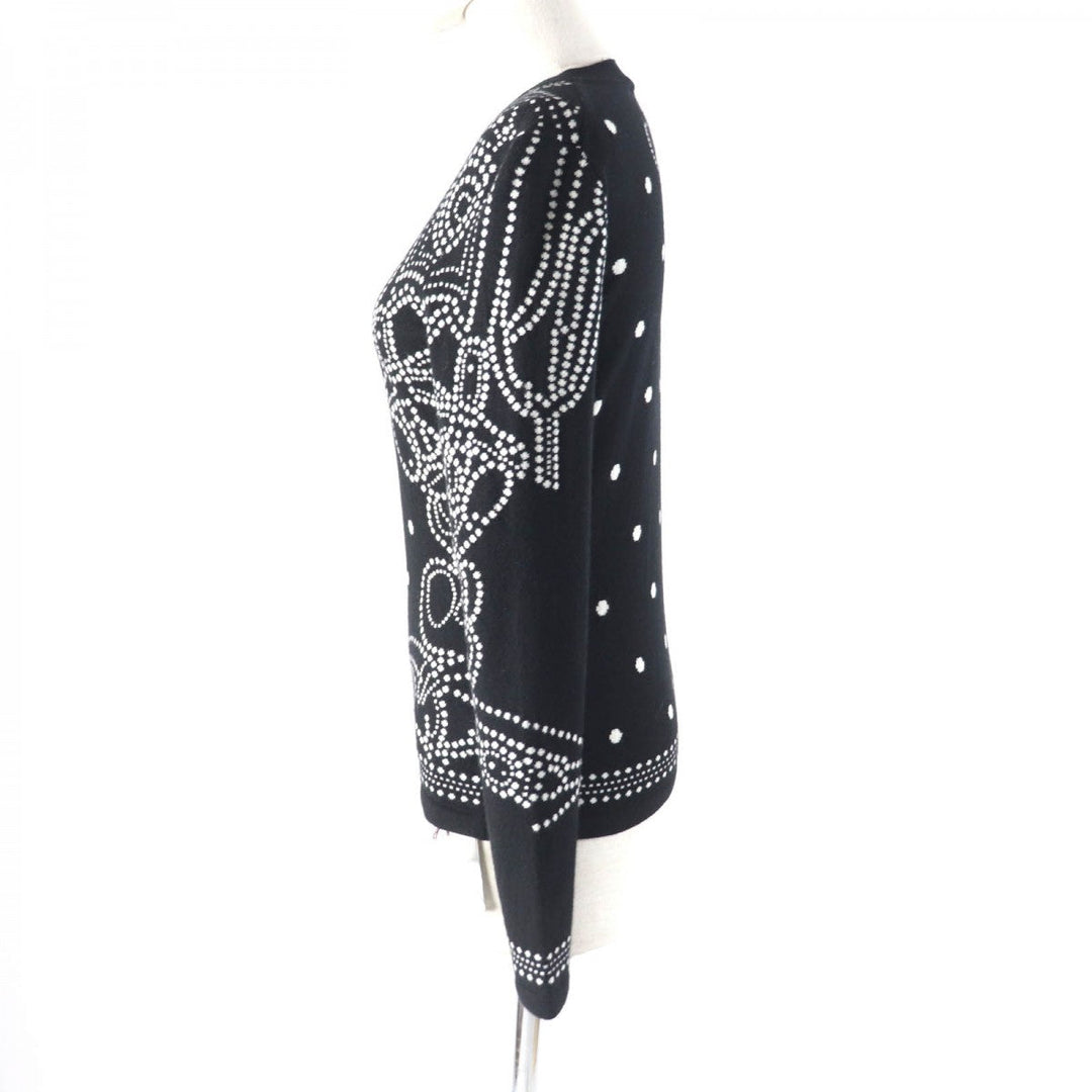 HERMES knit 3E2642D8 Main: 63% cashmere, Main: 35% cotton, Main: 2% nylon, Part: 100% rayon Black White BRIDES de GALA Ceremony Bridle Women 36 Used Authentic