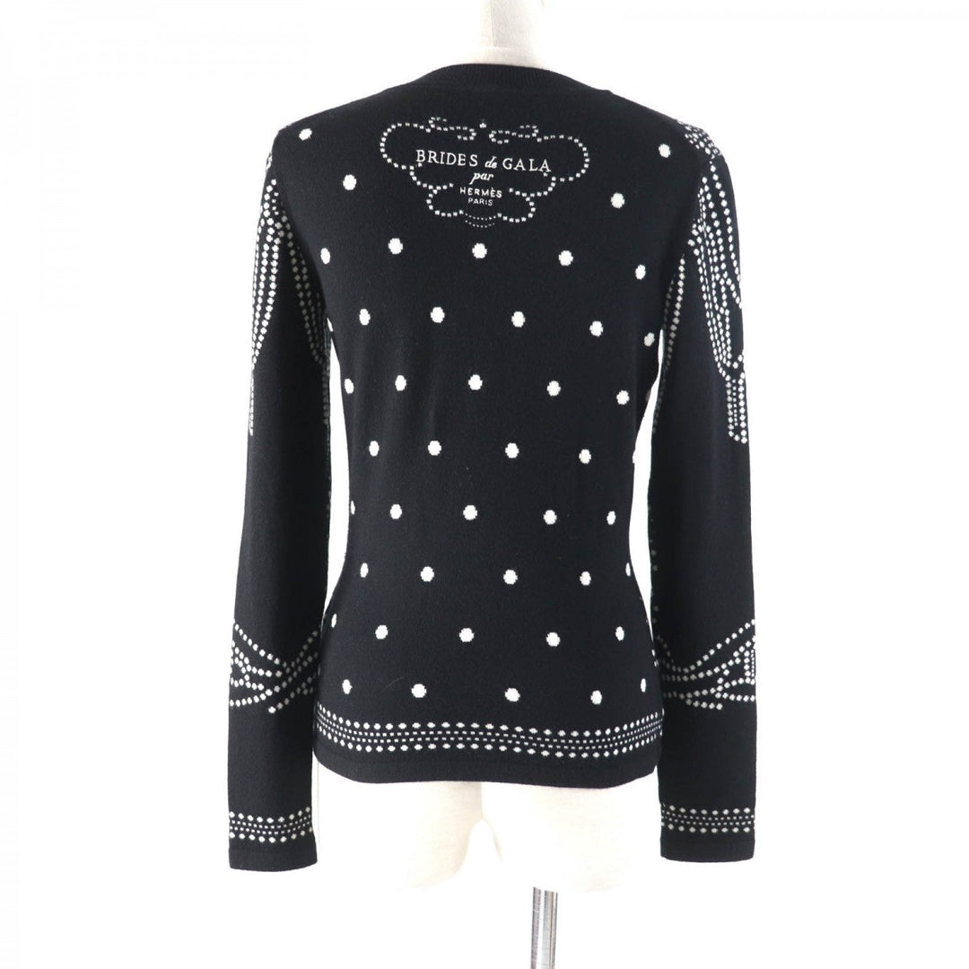 HERMES knit 3E2642D8 Main: 63% cashmere, Main: 35% cotton, Main: 2% nylon, Part: 100% rayon Black White BRIDES de GALA Ceremony Bridle Women 36 Used Authentic
