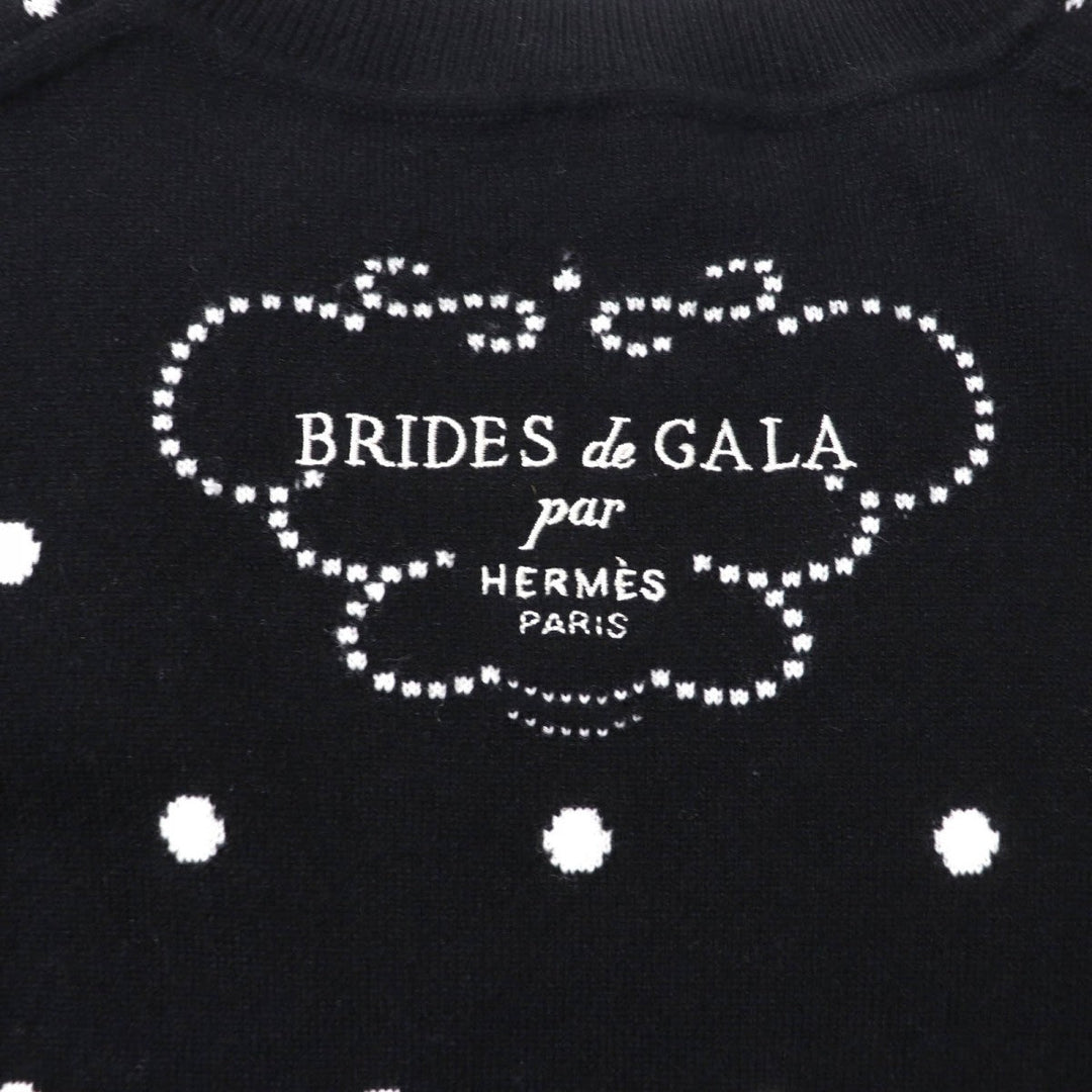HERMES knit 3E2642D8 Main: 63% cashmere, Main: 35% cotton, Main: 2% nylon, Part: 100% rayon Black White BRIDES de GALA Ceremony Bridle Women 36 Used Authentic
