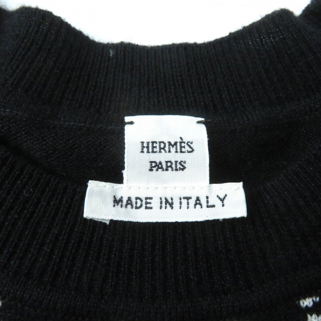 HERMES knit 3E2642D8 Main: 63% cashmere, Main: 35% cotton, Main: 2% nylon, Part: 100% rayon Black White BRIDES de GALA Ceremony Bridle Women 36 Used Authentic