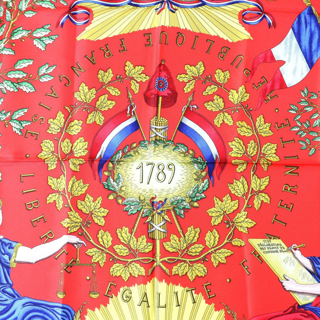 HERMES scarf Main: 100% silk black red multicolor 1789 LIBERTE EGALITE FRATERNITE REPUBLIQUE FRANCAISE 1789 Commemorating the French Revolution Women Used Authentic