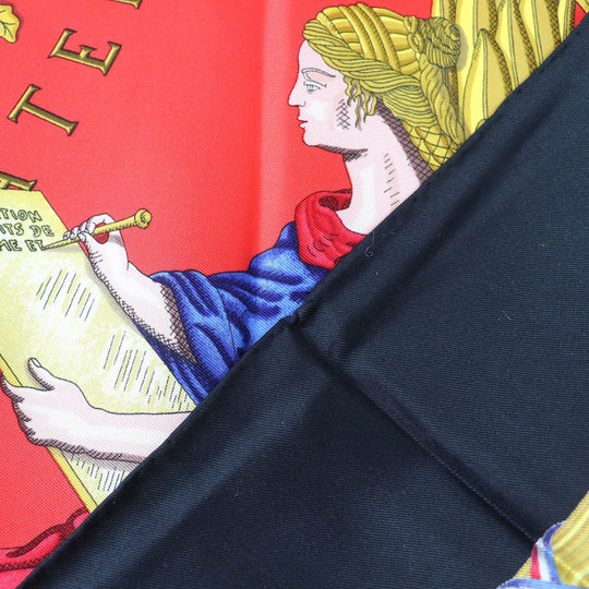 HERMES scarf Main: 100% silk black red multicolor 1789 LIBERTE EGALITE FRATERNITE REPUBLIQUE FRANCAISE 1789 Commemorating the French Revolution Women Used Authentic