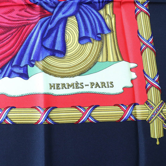 HERMES scarf Main: 100% silk black red multicolor 1789 LIBERTE EGALITE FRATERNITE REPUBLIQUE FRANCAISE 1789 Commemorating the French Revolution Women Used Authentic