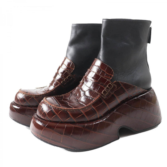 LOEWE short boots Embossed leather Brown black 38