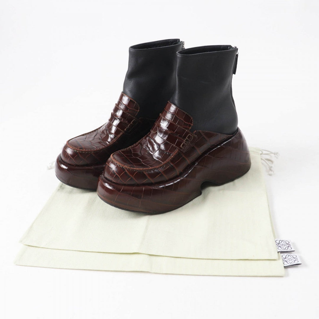 LOEWE short boots Embossed leather Brown black 38