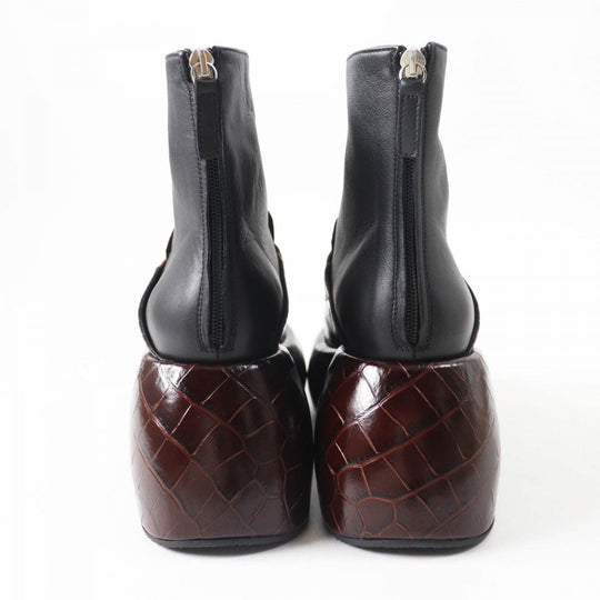 LOEWE short boots Embossed leather Brown black 38