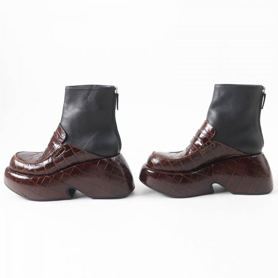 LOEWE short boots Embossed leather Brown black 38
