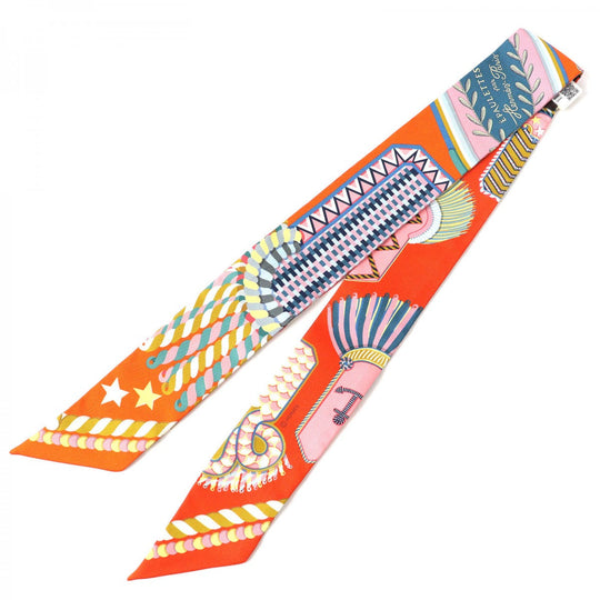 HERMES scarf 063983S silk ORENGE/VERT/JAUNE Twilly EPAULETTES DE GALA Ceremonial epaulettes