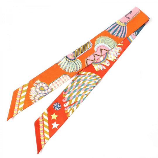 HERMES scarf 063983S silk ORENGE/VERT/JAUNE Twilly EPAULETTES DE GALA Ceremonial epaulettes