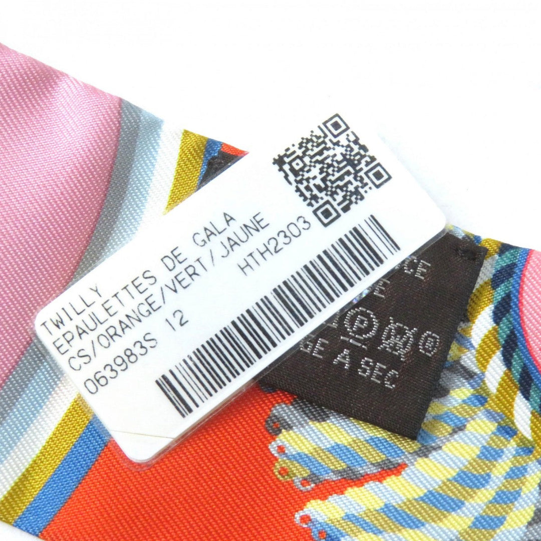 HERMES scarf 063983S silk ORENGE/VERT/JAUNE Twilly EPAULETTES DE GALA Ceremonial epaulettes