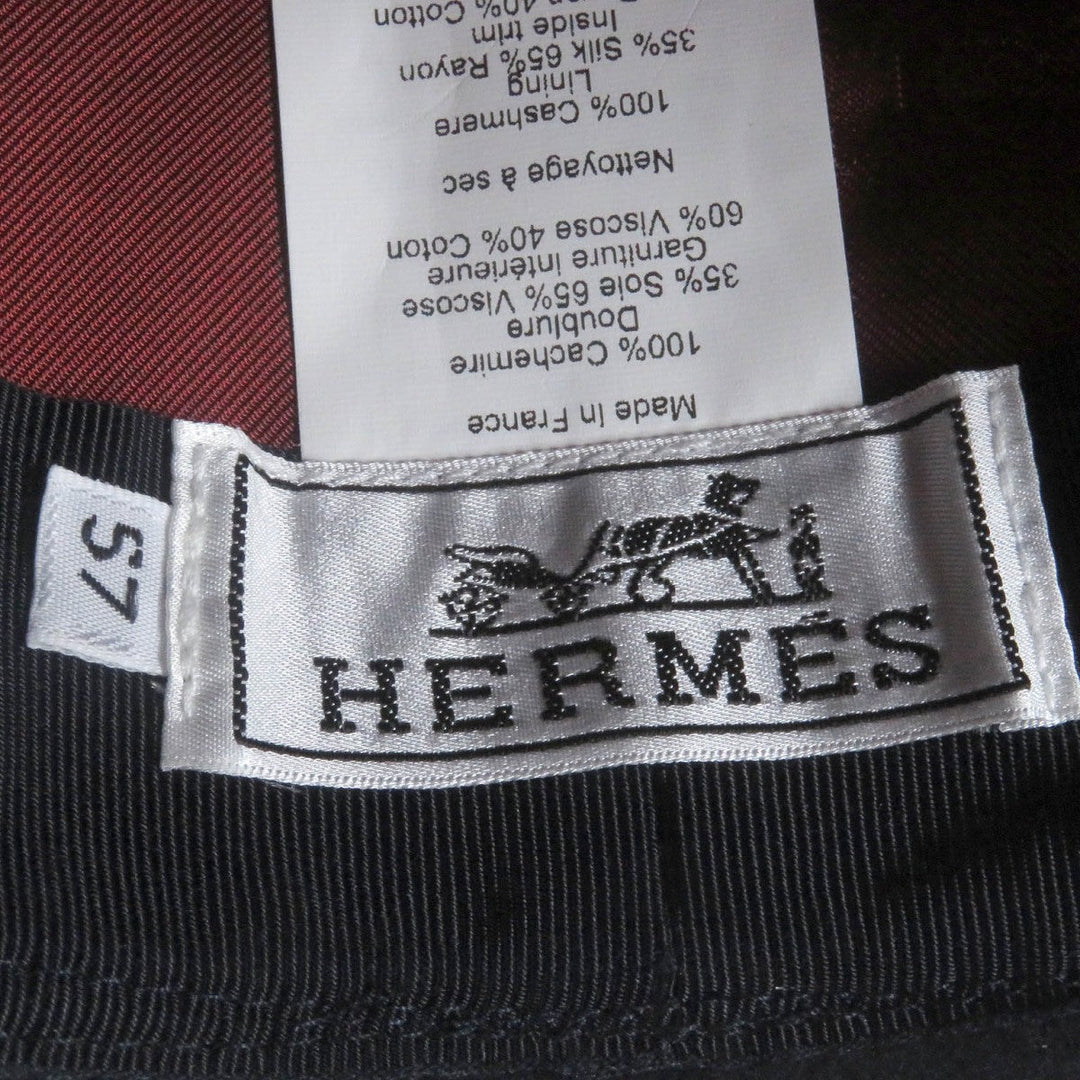 HERMES hat Outer: 100% cashmere, Lining: 35% silk, Lining: 65% rayon, Part: 60% rayon, Part: 40% cotton Navy mens 57 Used Authentic