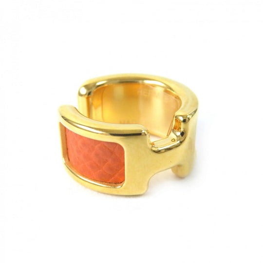 HERMES Earring Epsom Orange gold Olympe PM ear cuff Women Used Authentic
