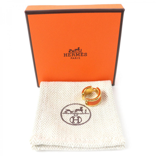 HERMES Earring Epsom Orange gold Olympe PM ear cuff Women Used Authentic