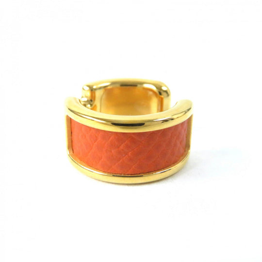HERMES Earring Epsom Orange gold Olympe PM ear cuff Women Used Authentic