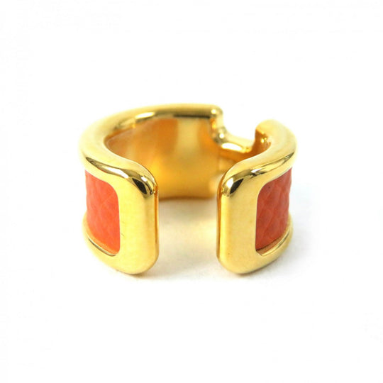 HERMES Earring Epsom Orange gold Olympe PM ear cuff Women Used Authentic