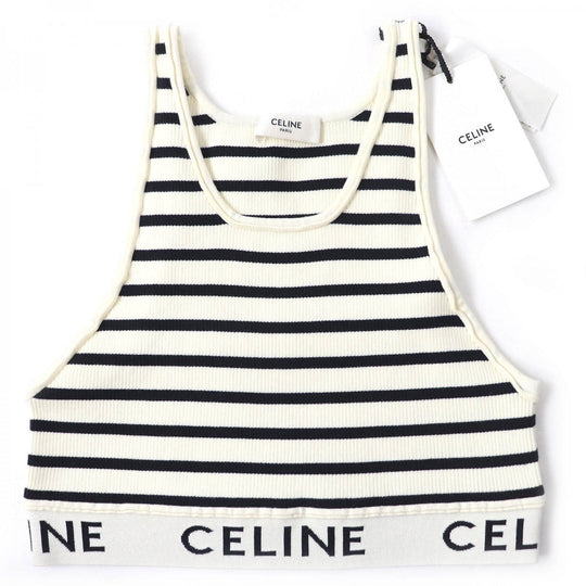 CELINE Tank top 2A22O372N Main: 77% cotton, 21% nylon, 2% polyurethane Off-white black Women L Used Authentic