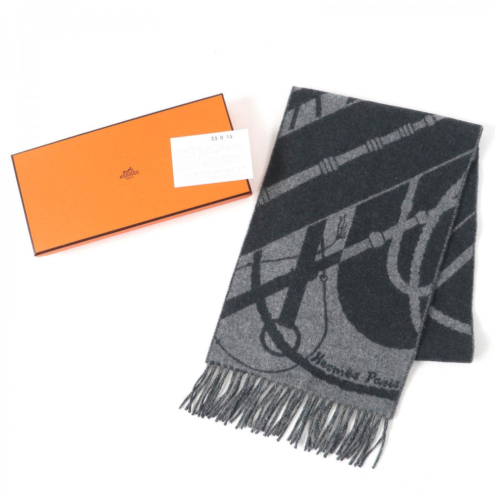 HERMES Scarf Main: 100% cashmere Anthracite/Gris Cine Click crack mens Used Authentic