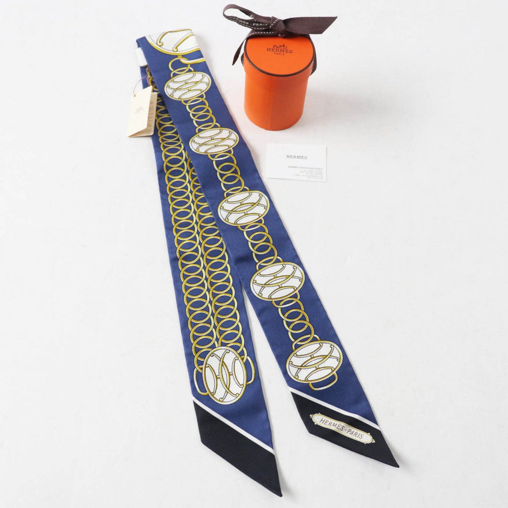 HERMES scarf Main: 100% silk Marine/Black/Gold Twilly Lift Profile Lift Profile Women Used Authentic