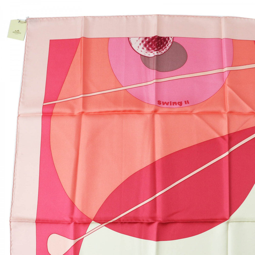 HERMES scarf Main: 100% silk ROSE PALE FRAMBOISE IVOIRE Carre90 SWING 2 Women Used Authentic