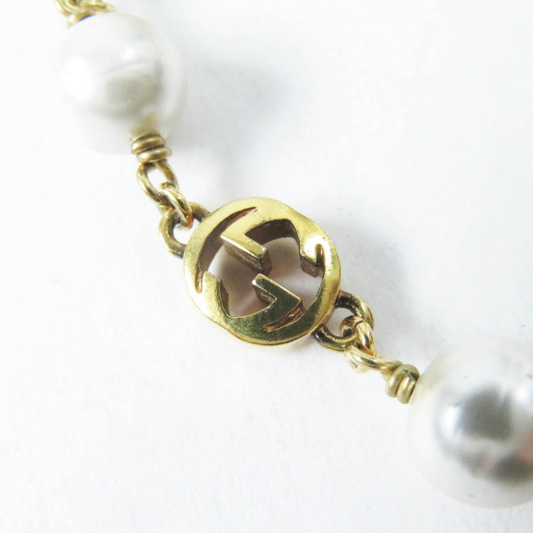 GUCCI bracelet 664352 Metal, Glass Pearl gold Flower and Pearl Interlocking G logo Women Used Authentic