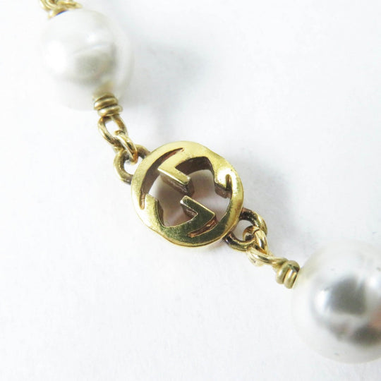 GUCCI bracelet 664352 Metal, Glass Pearl gold Flower and Pearl Interlocking G logo Women Used Authentic