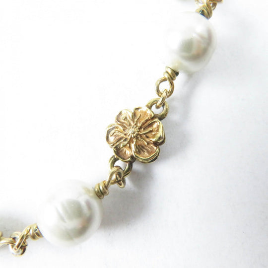 GUCCI bracelet 664352 Metal, Glass Pearl gold Flower and Pearl Interlocking G logo Women Used Authentic