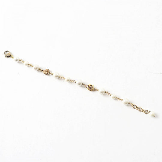 GUCCI bracelet 664352 Metal, Glass Pearl gold Flower and Pearl Interlocking G logo Women Used Authentic