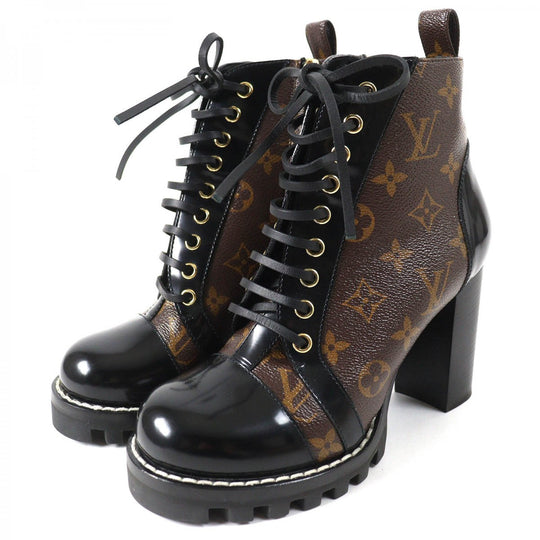 LOUIS VUITTON short boots Main: Monogram canvas, Part: Leather Black brown Star trail line Women 37.5 Used Authentic