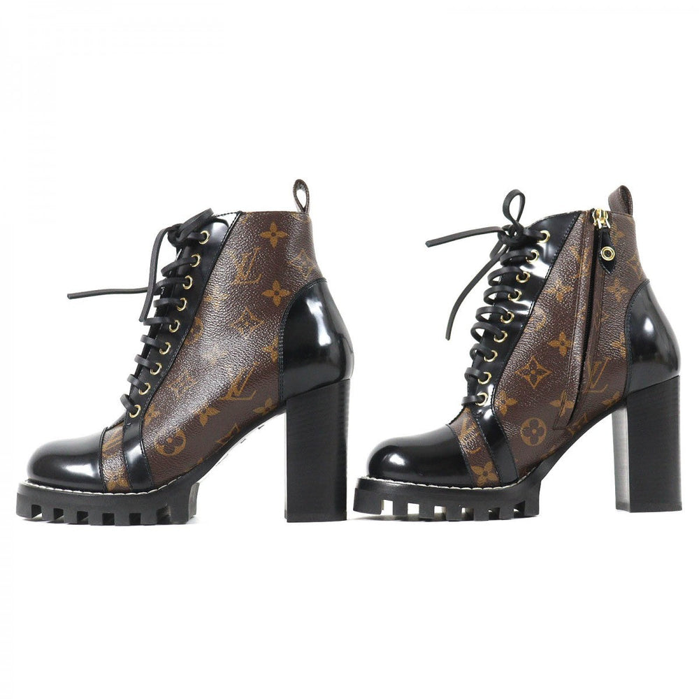 LOUIS VUITTON short boots Main: Monogram canvas, Part: Leather Black brown Star trail line Women 37.5 Used Authentic