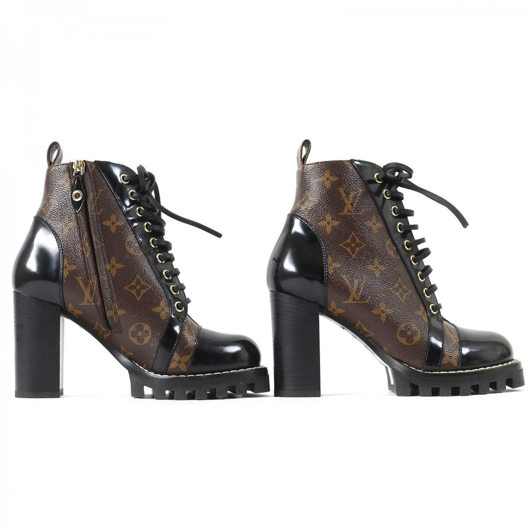 LOUIS VUITTON short boots Main: Monogram canvas, Part: Leather Black brown Star trail line Women 37.5 Used Authentic