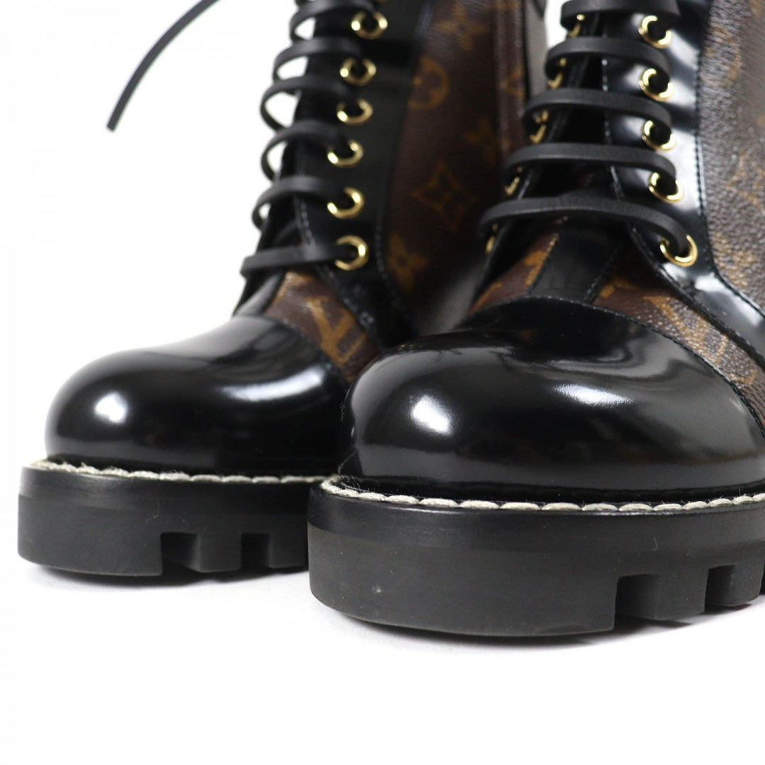 LOUIS VUITTON short boots Main: Monogram canvas, Part: Leather Black brown Star trail line Women 37.5 Used Authentic